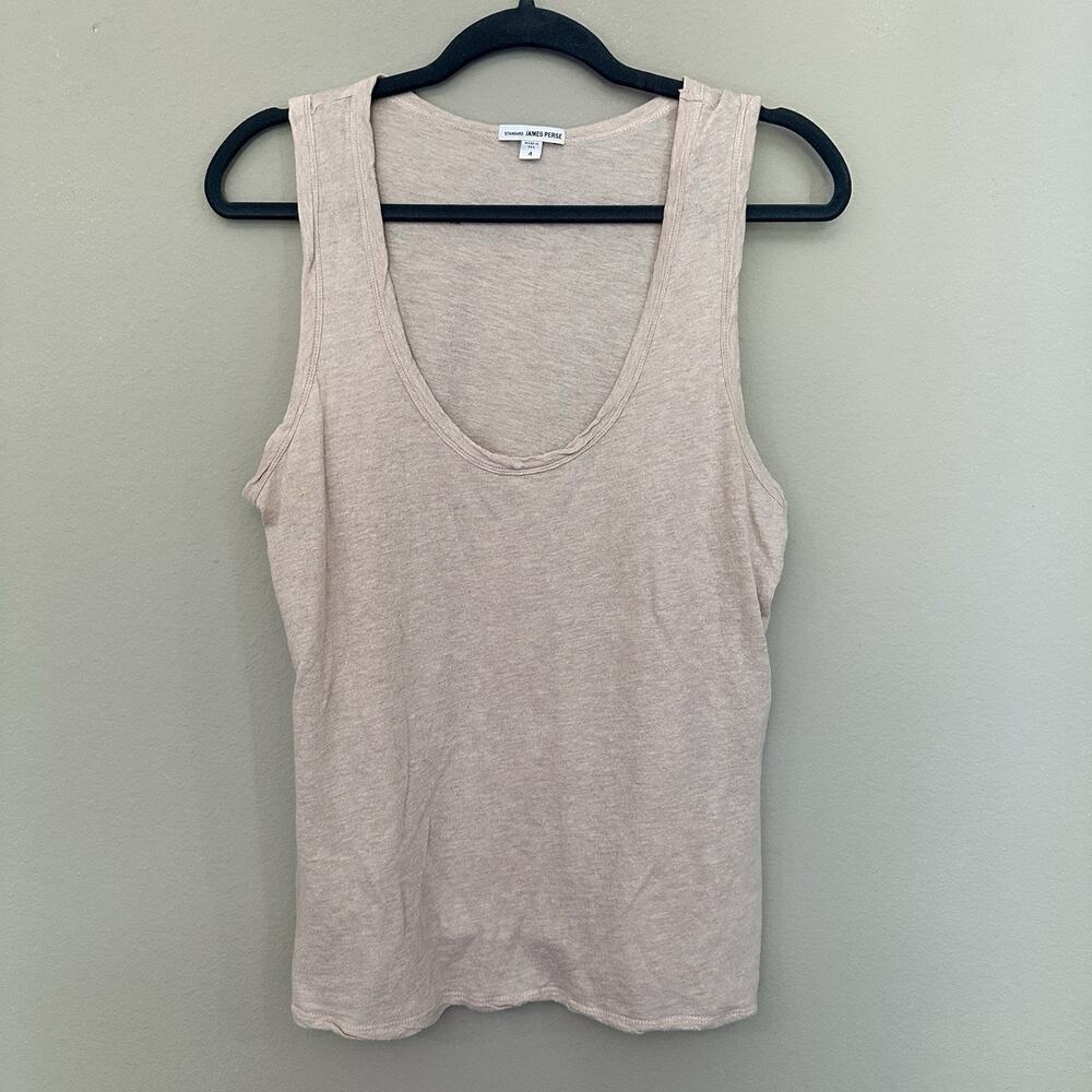 James Perse Beige Cotton Tank Top Scoop Neck Made USA Minimalist Coastal 4 (XL)